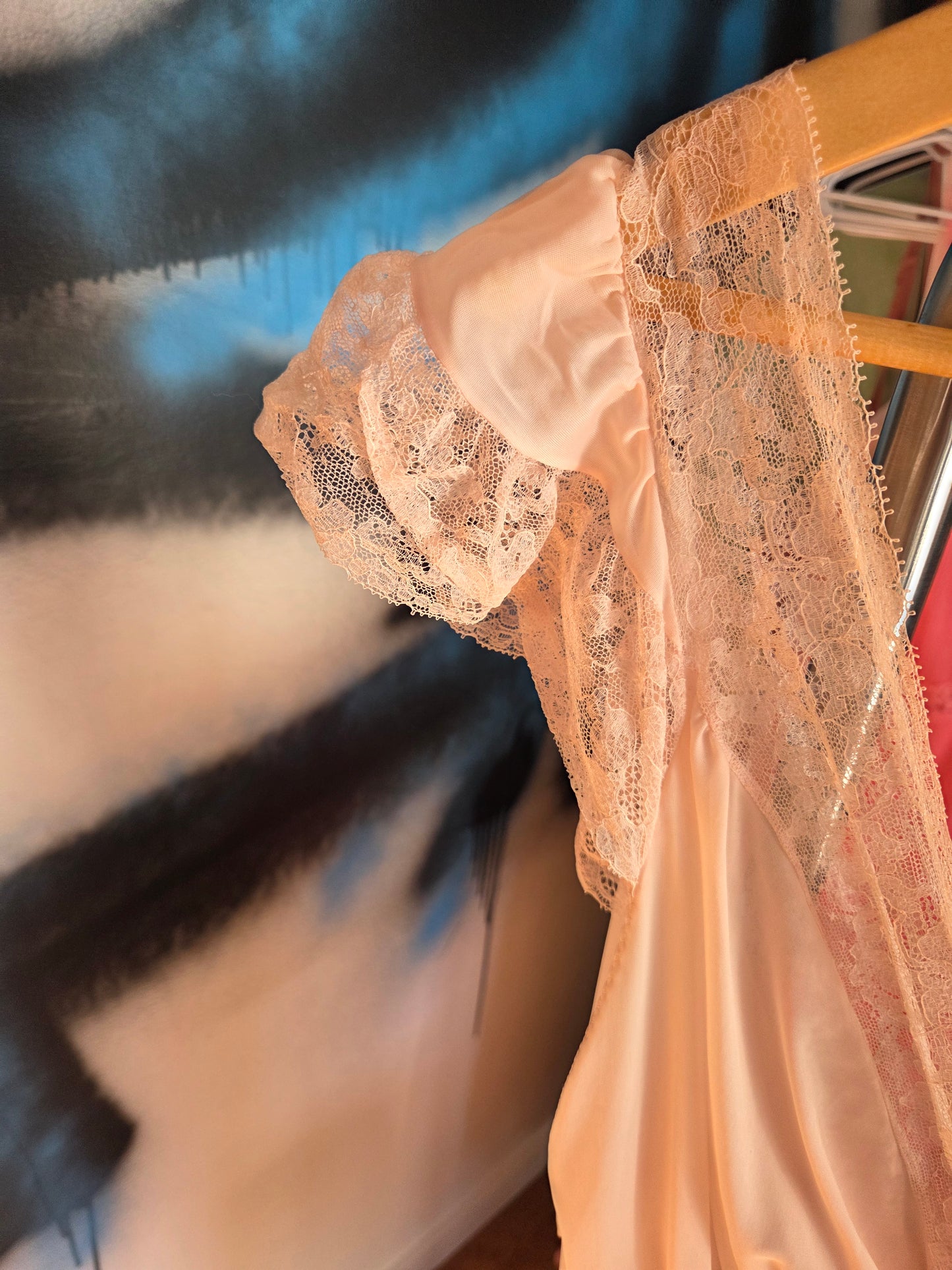 Vintage light pink lace trimmed long nightgown