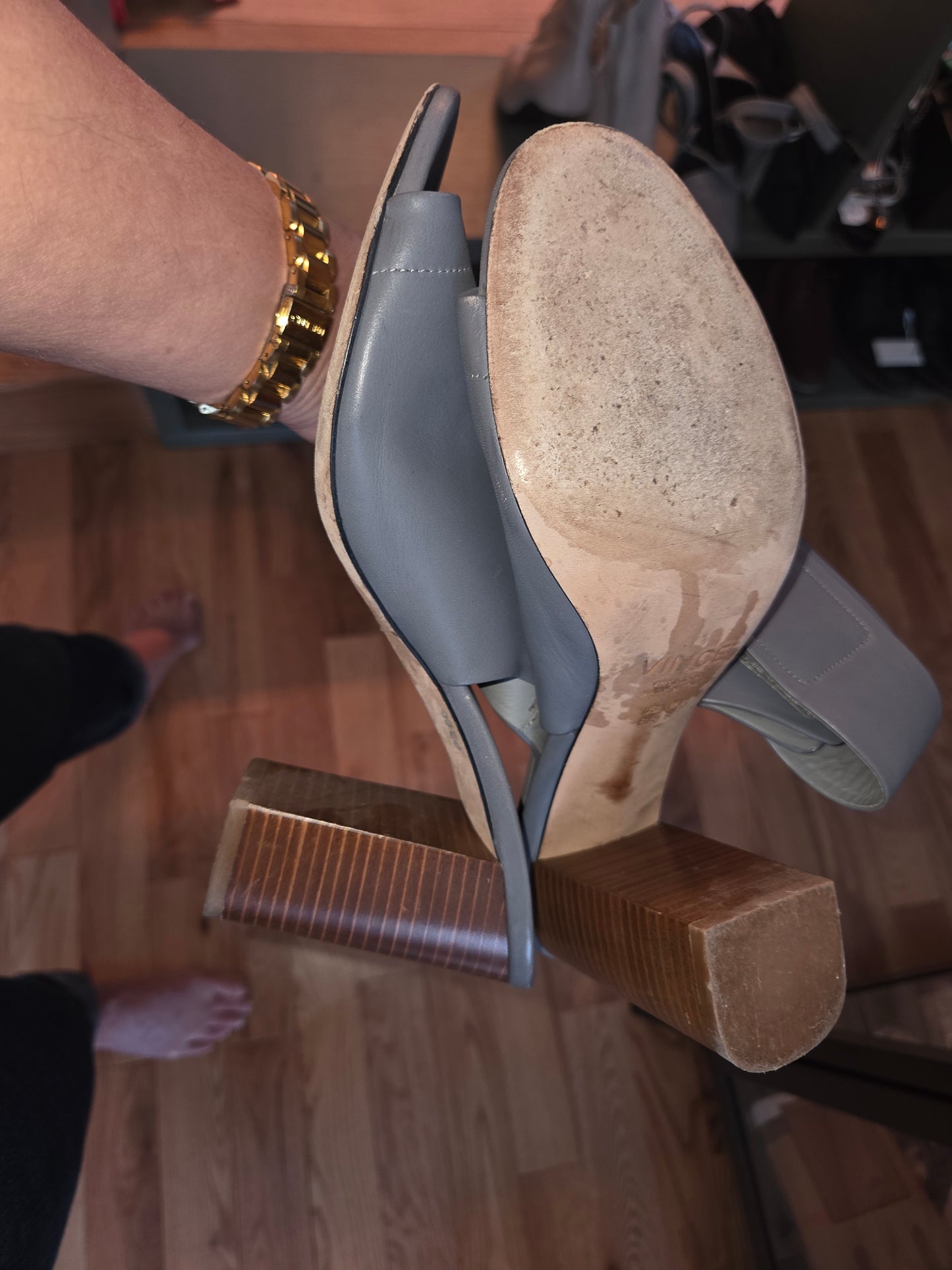 Vince Grey leather block heel