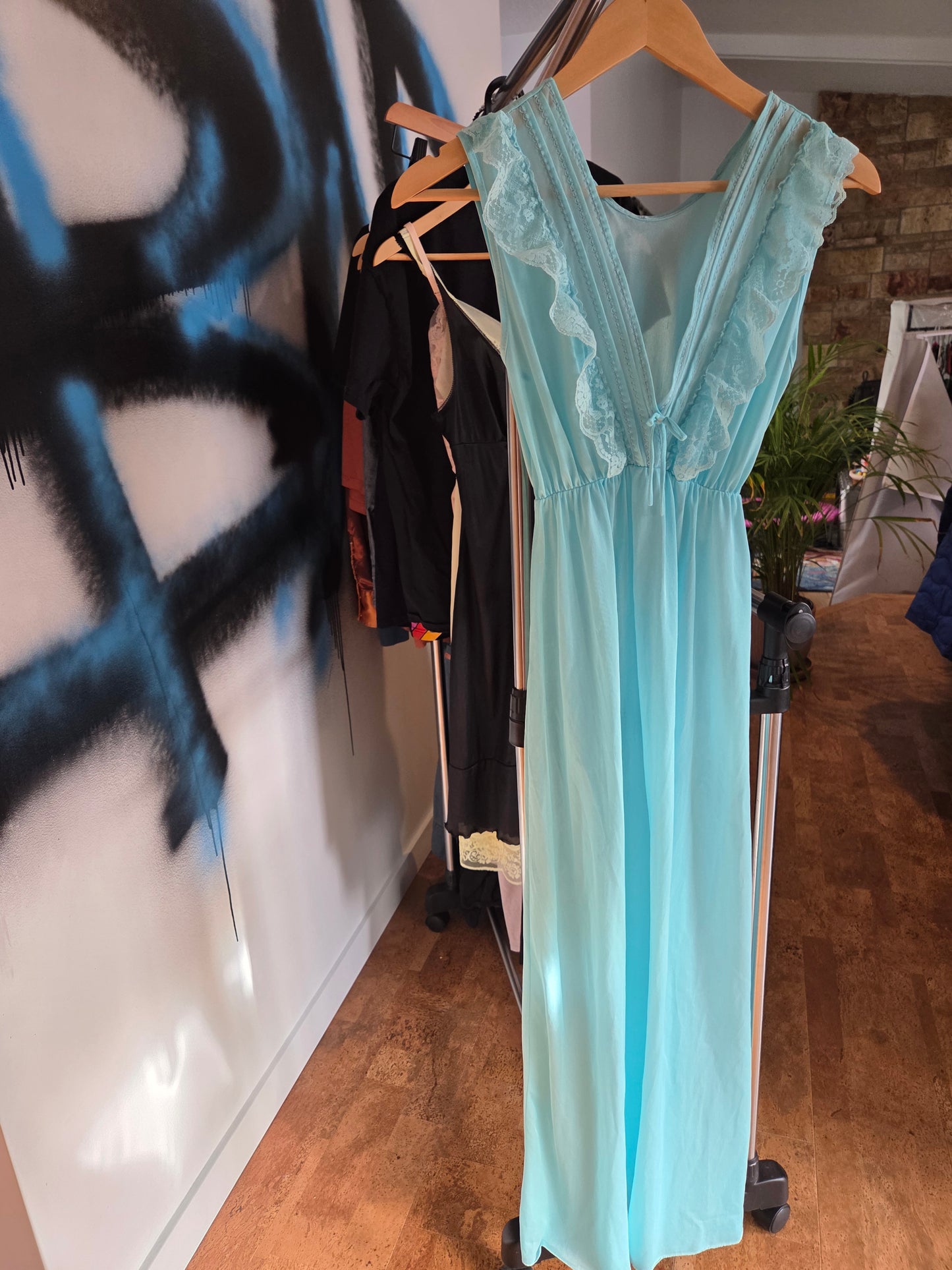 Light blue vintage long nightgown...lace trim