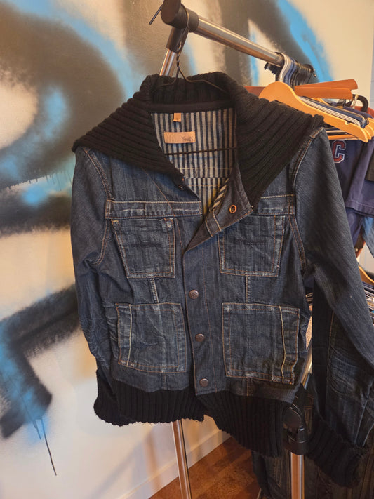 Jean Jacket with sweater edging on bottom, neck and sleeves