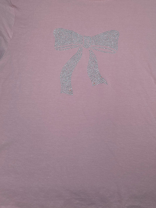 Pink sparkle bow crop T