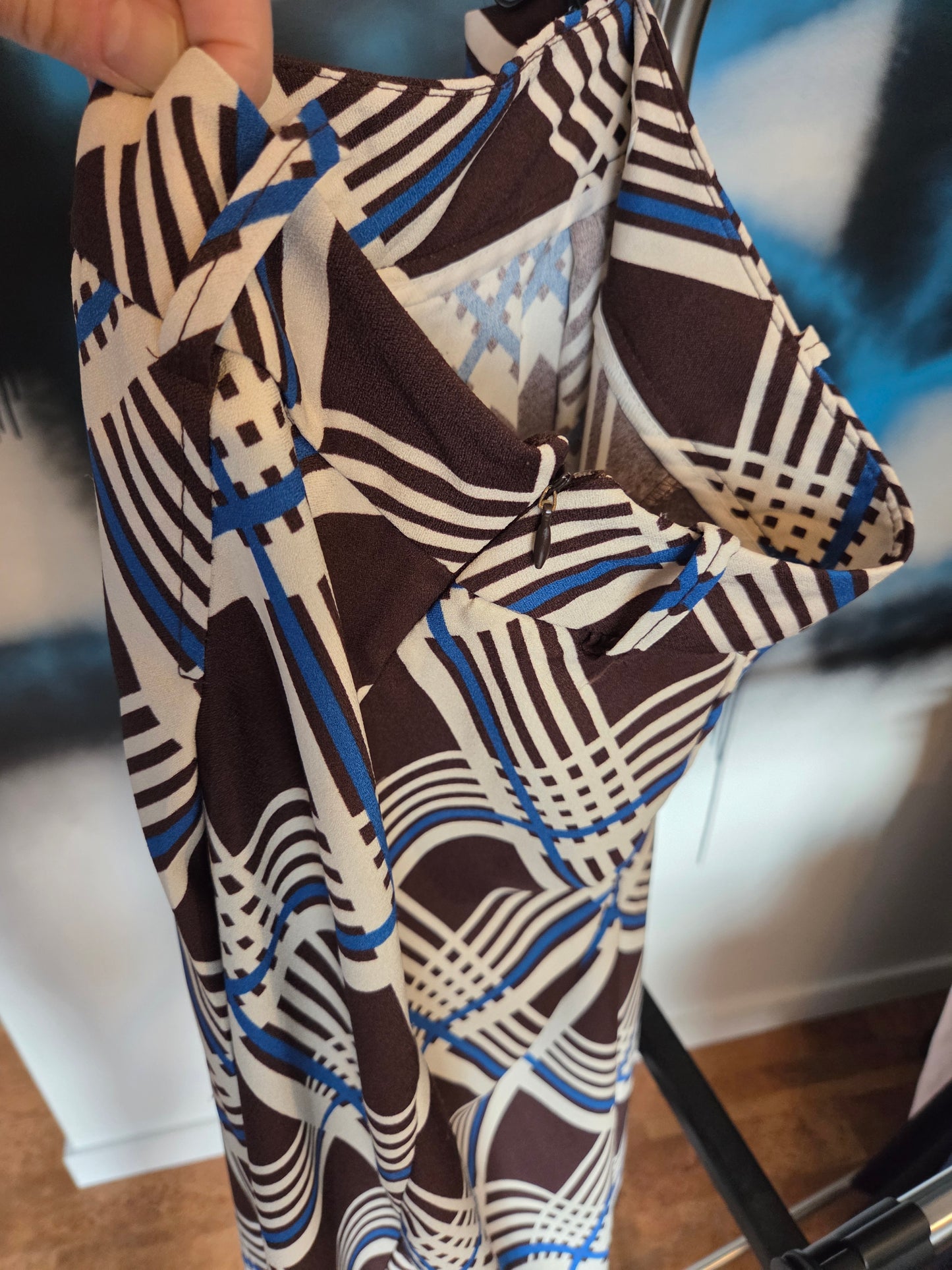 Retro Blue/Crm/Brown plaid colotte skirt...large