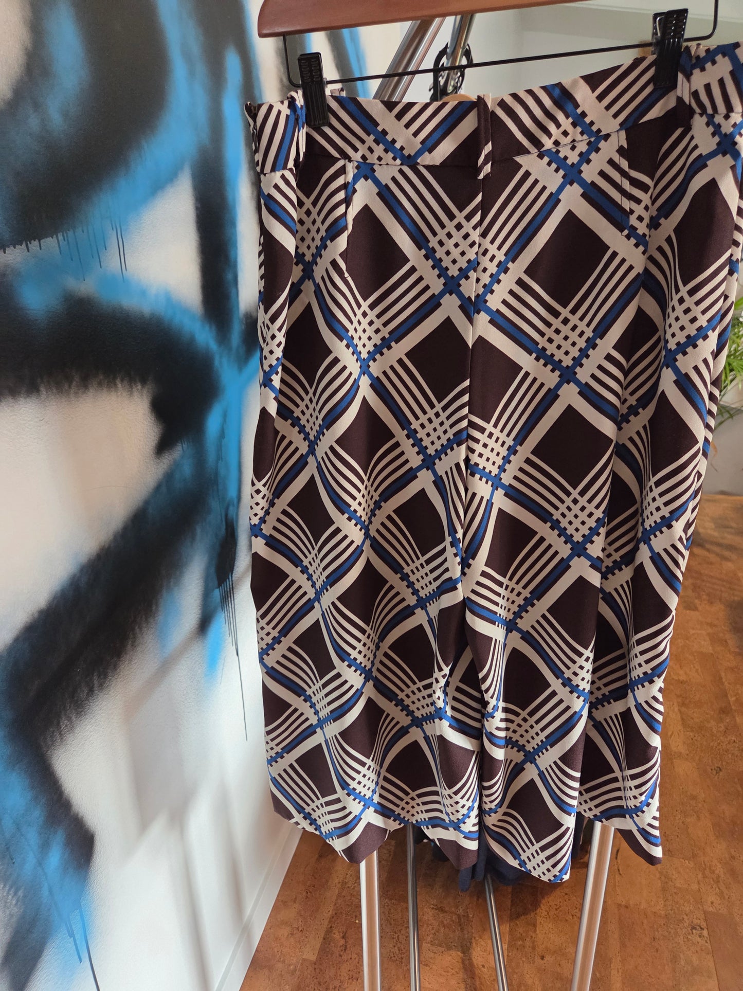 Retro Blue/Crm/Brown plaid colotte skirt...large