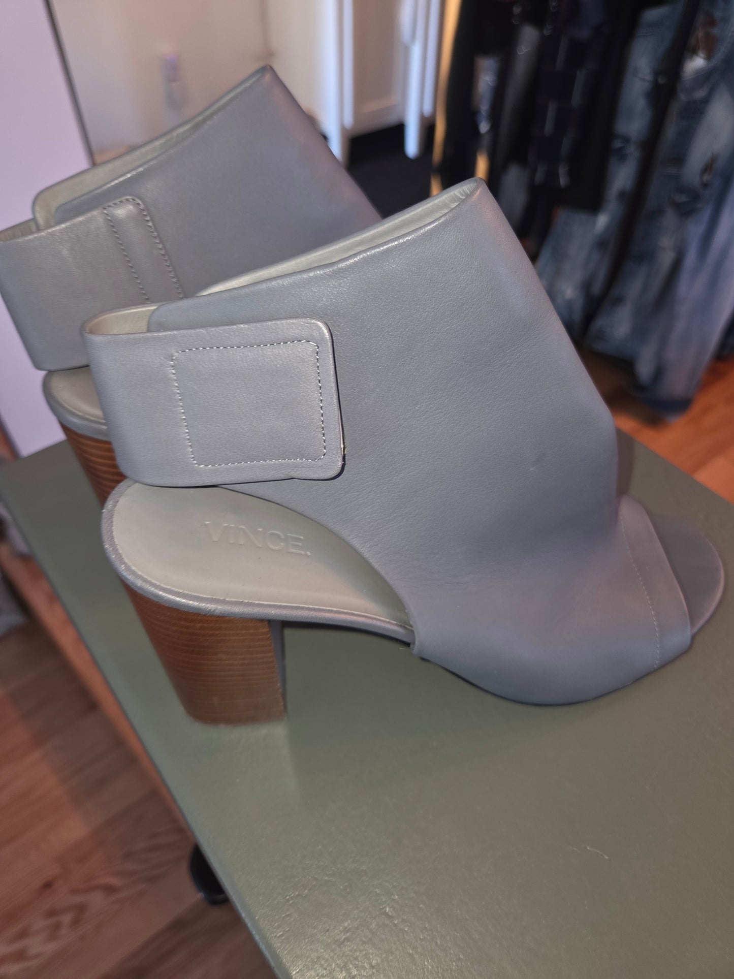 Vince Grey leather block heel