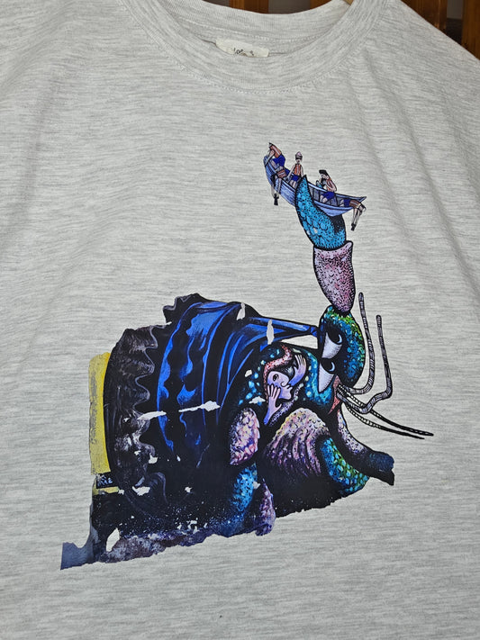 LA PAZ street art collection light grey..crab & boat of tourists