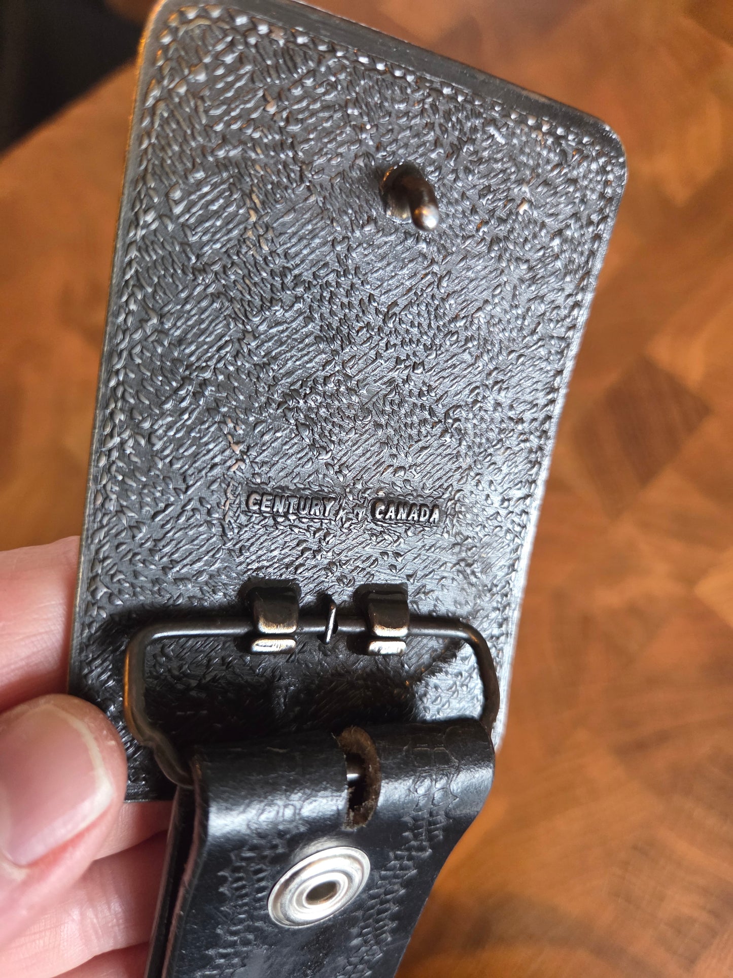 Commerce Farm Services belt buckle vintage black leather belt