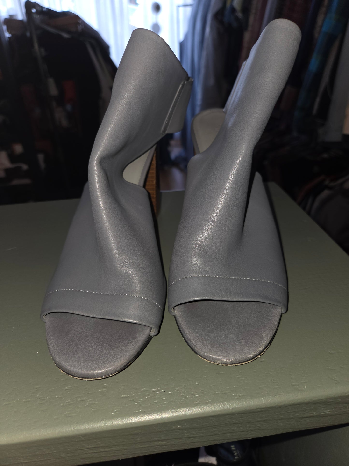 Vince Grey leather block heel