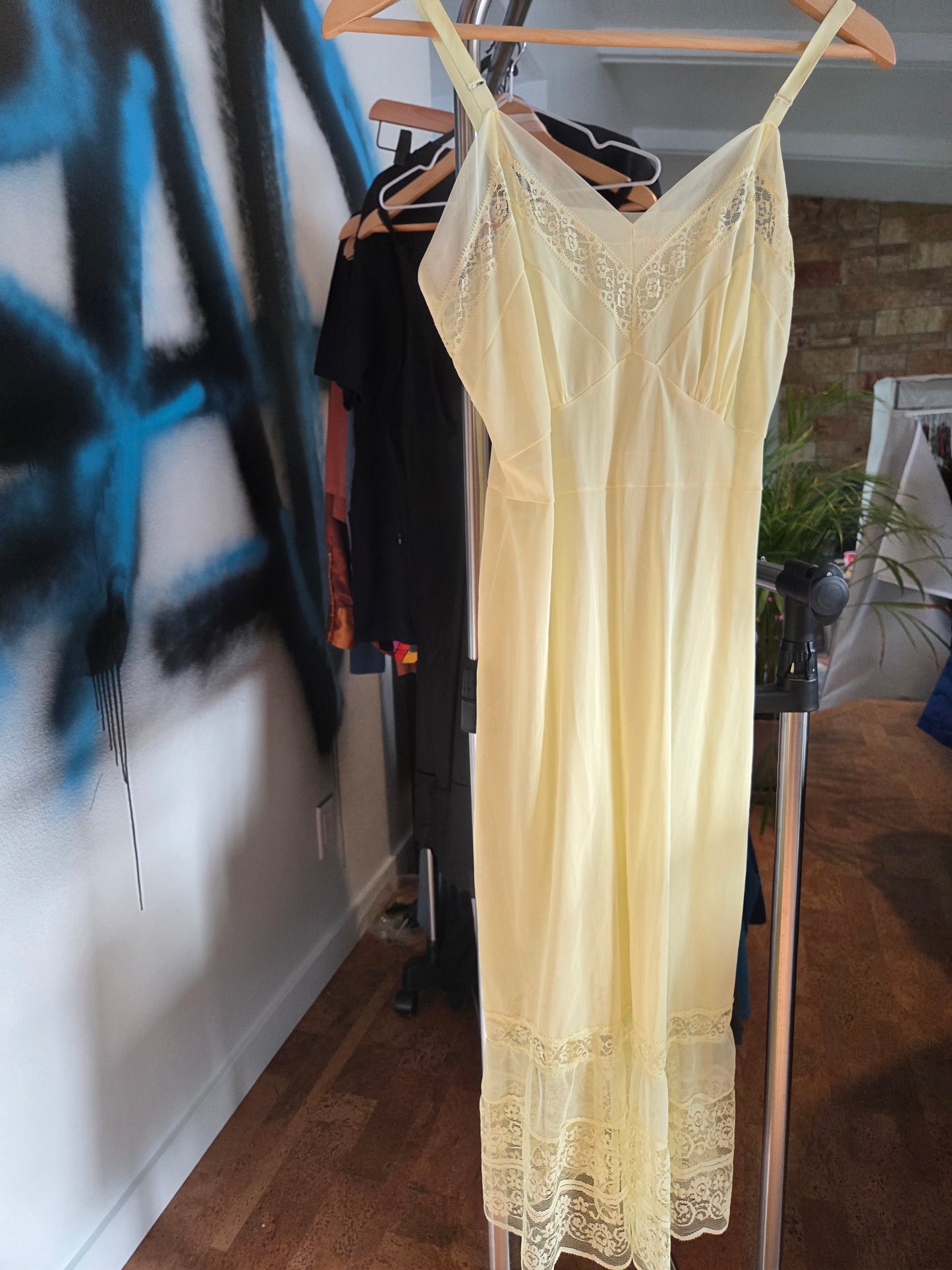 Vintage soft yellow knee length slip