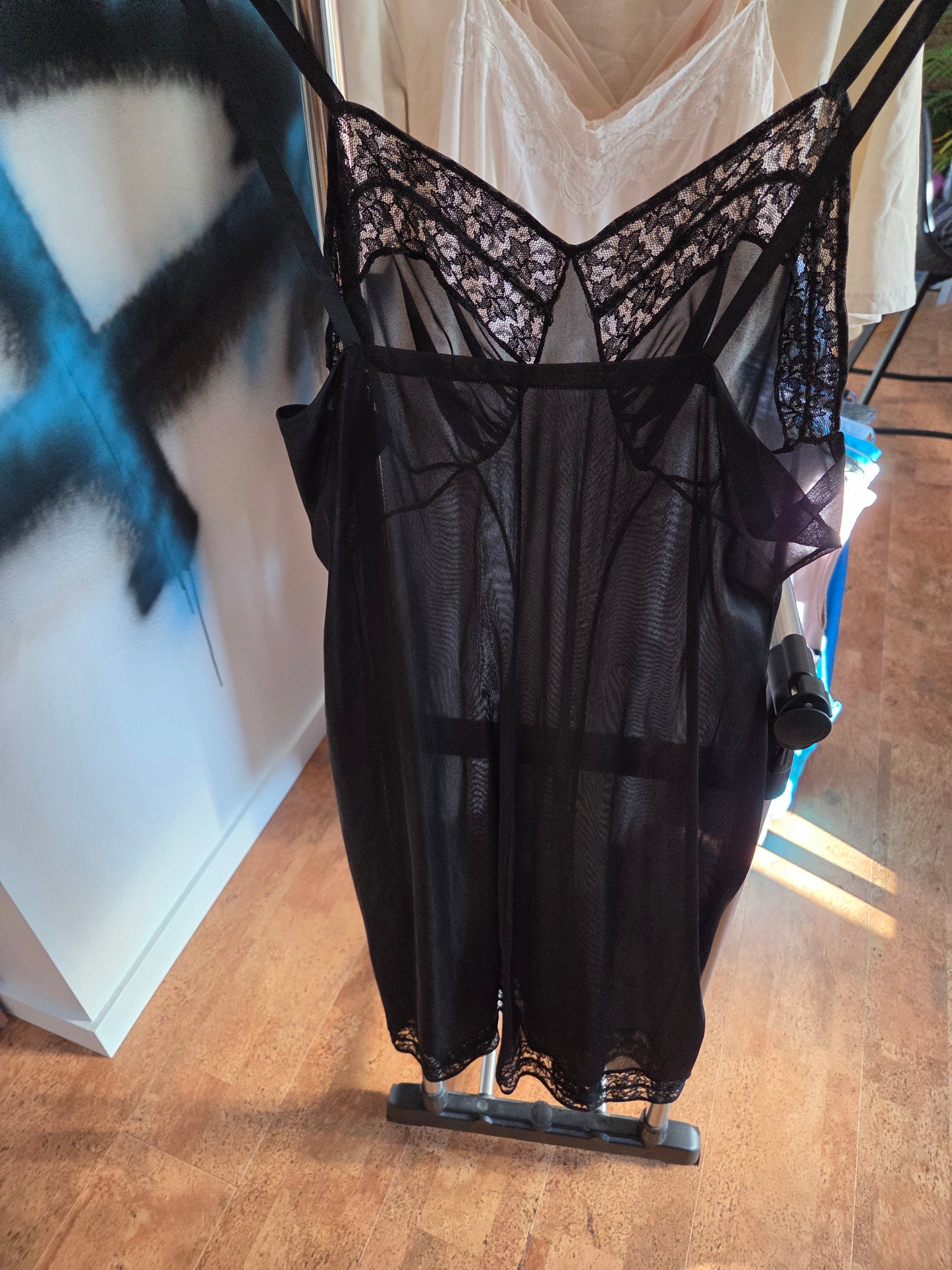 Prova vintage black knee length lace trimmed slip
