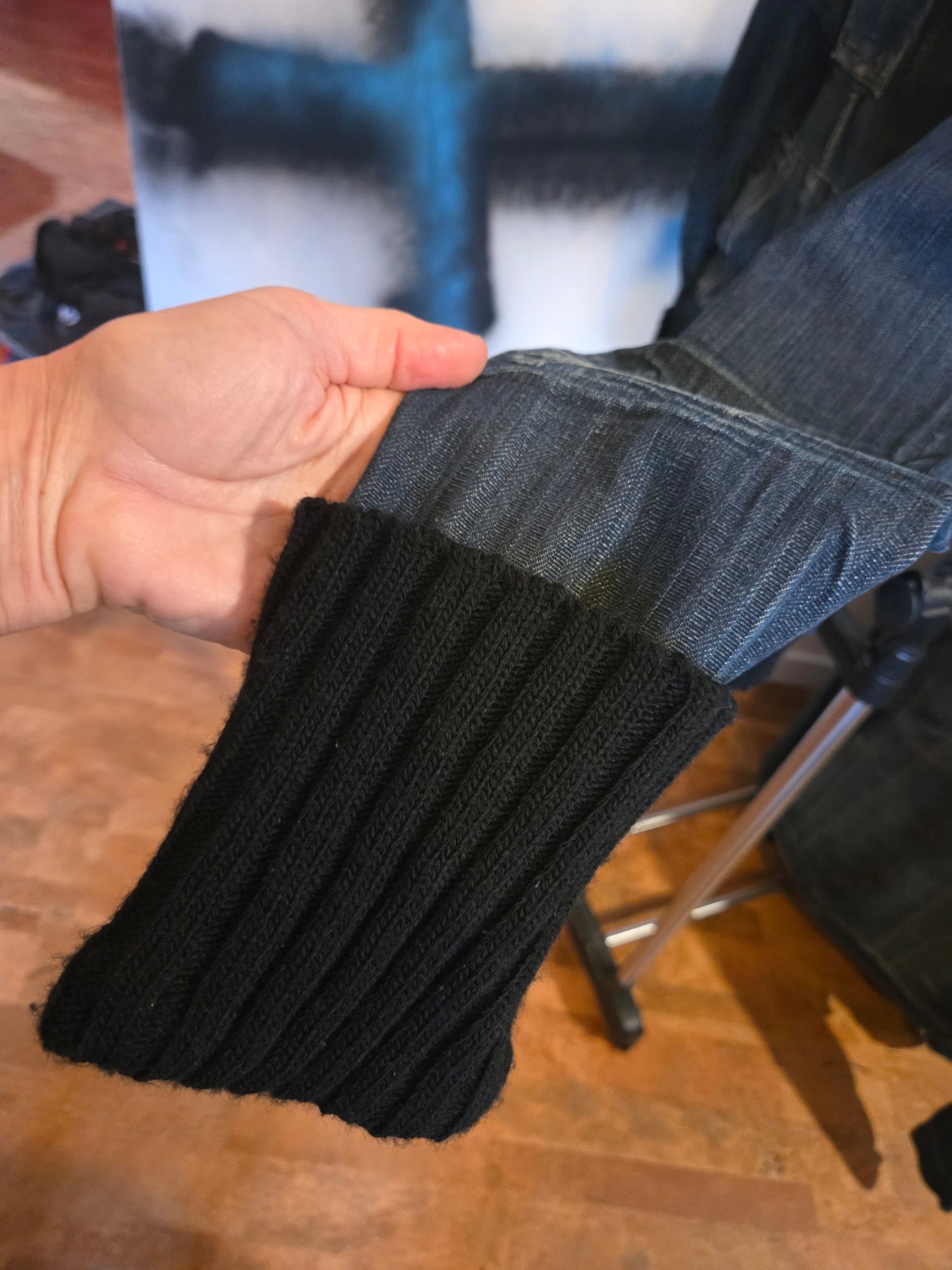 Jean Jacket with sweater edging on bottom, neck and sleeves
