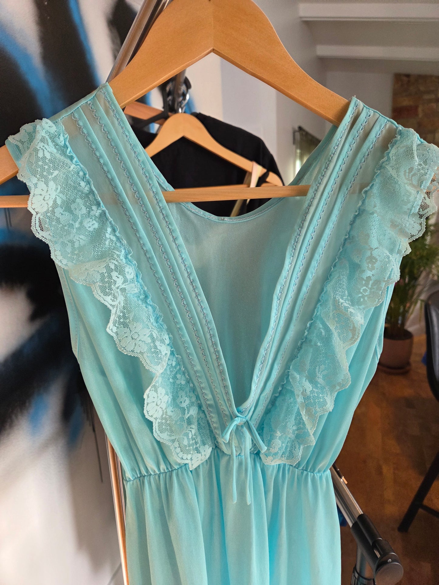 Light blue vintage long nightgown...lace trim