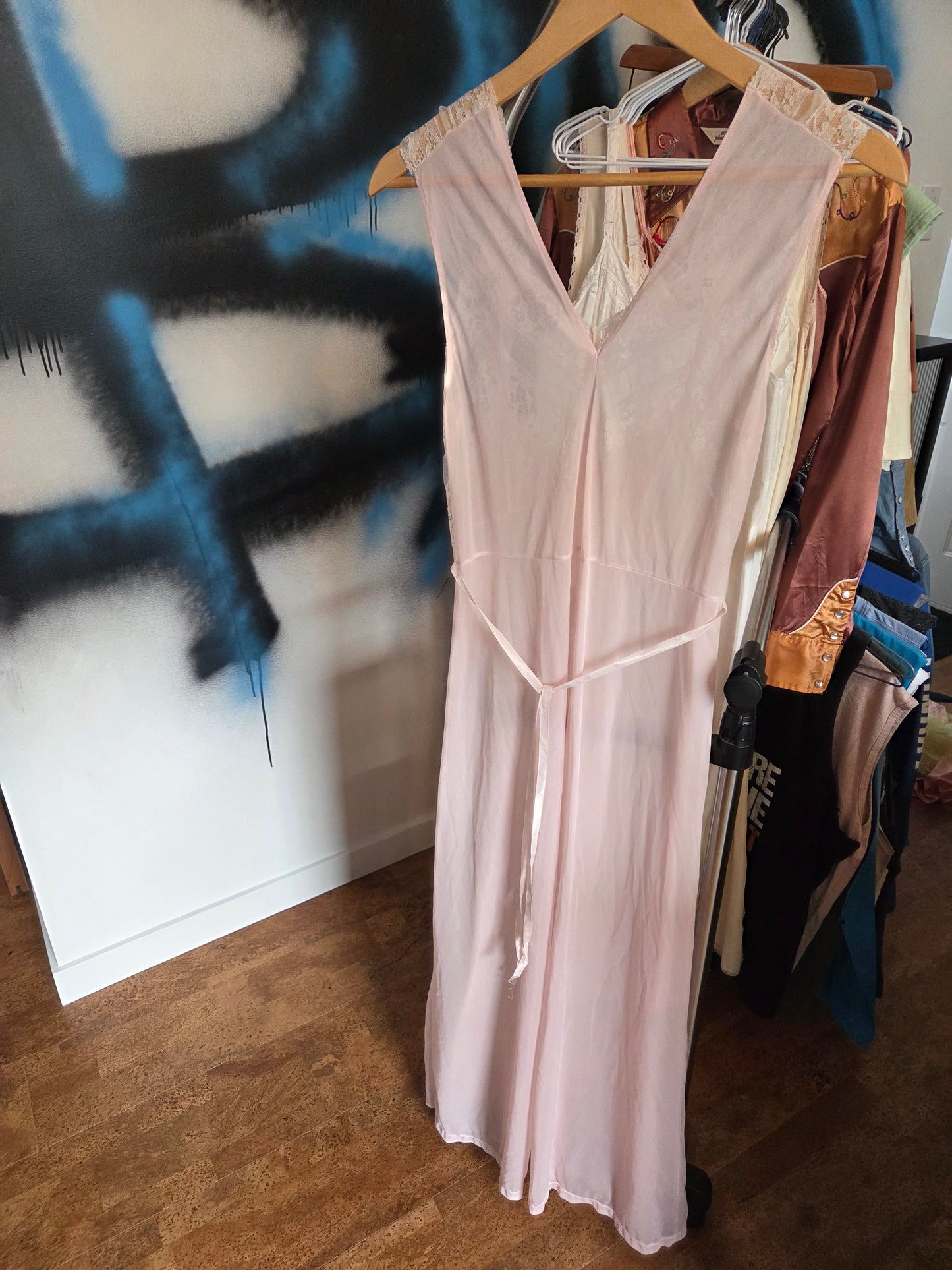 French Maid loungewear light pink with lace trim