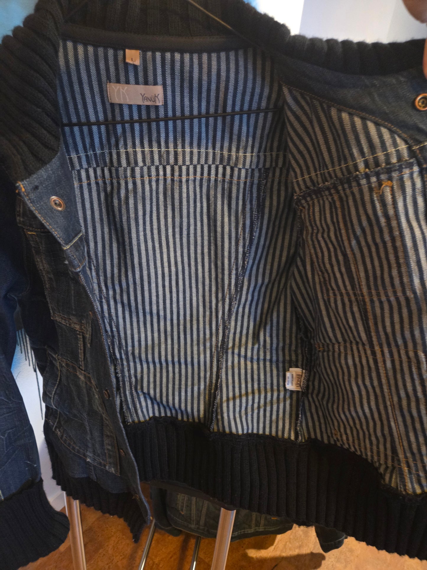 Jean Jacket with sweater edging on bottom, neck and sleeves