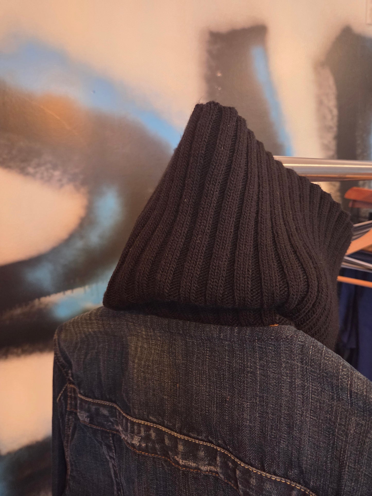 Jean Jacket with sweater edging on bottom, neck and sleeves