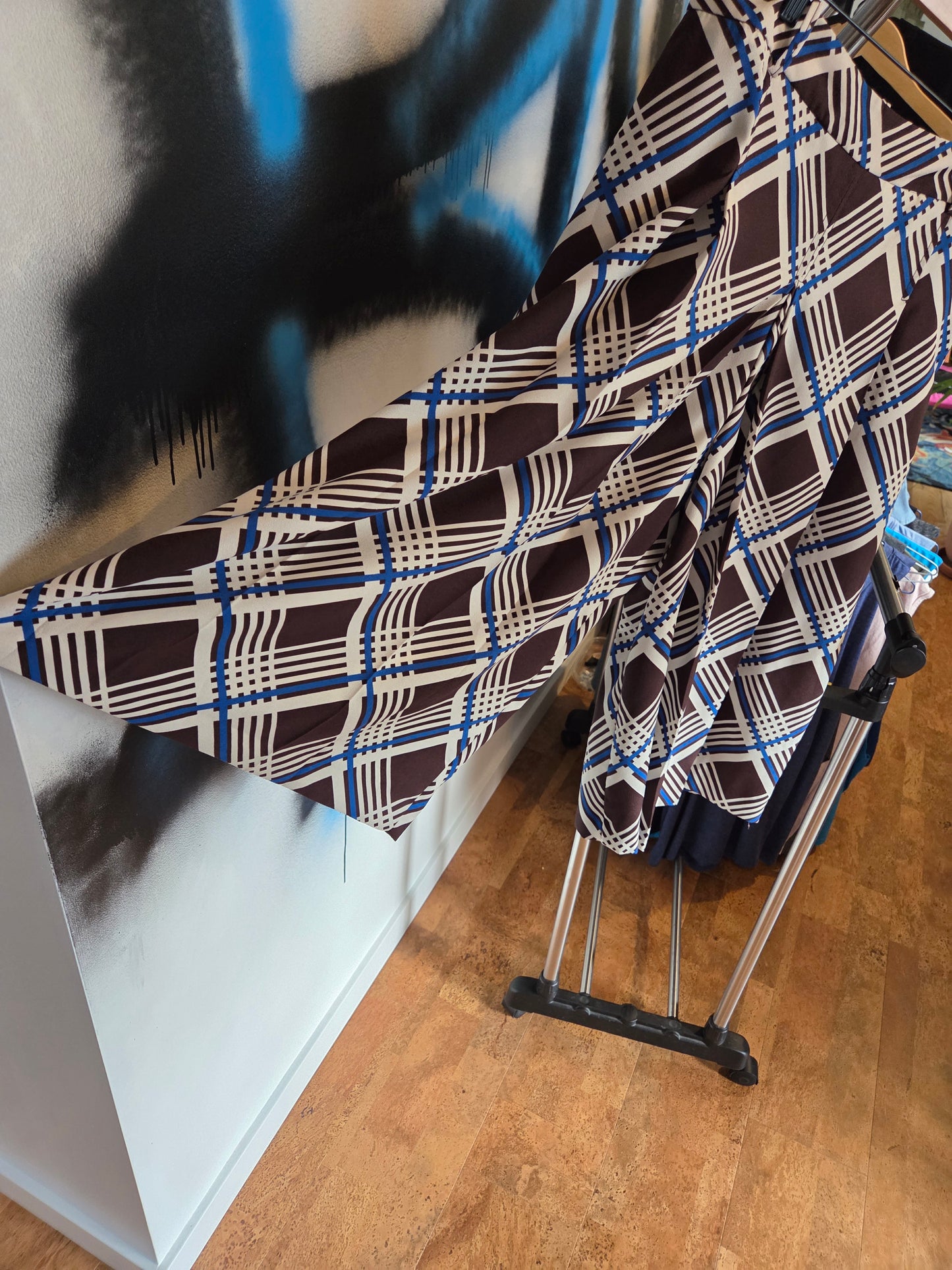 Retro Blue/Crm/Brown plaid colotte skirt...large